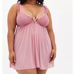 NWT Torrid Pink Mesh Capsleeve Strappy Babydoll Lace Lingerie 3x 3 22 24